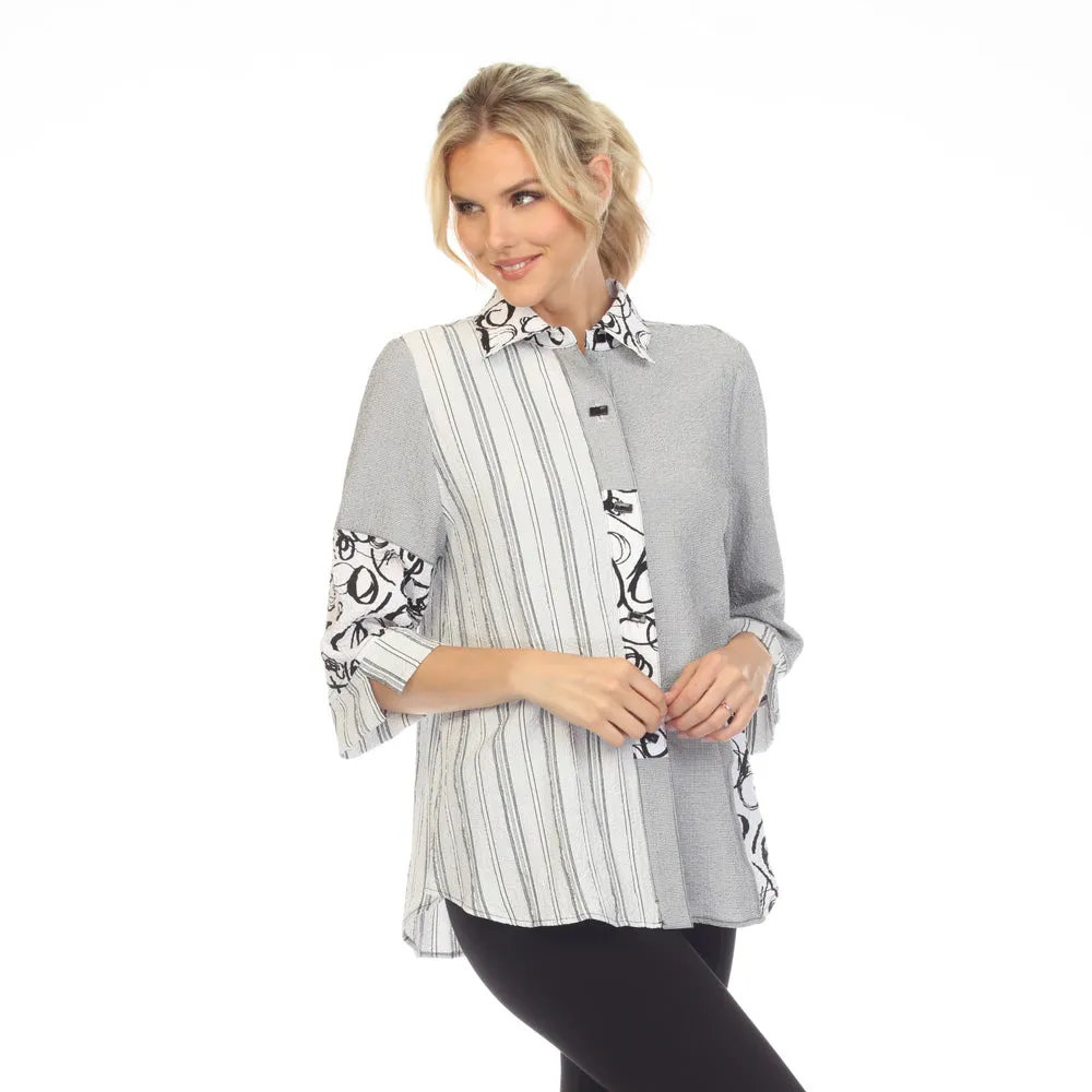 Moonlight ''Stripes & Swirls" Blouse in Black & White - 3655 - Size S Only!