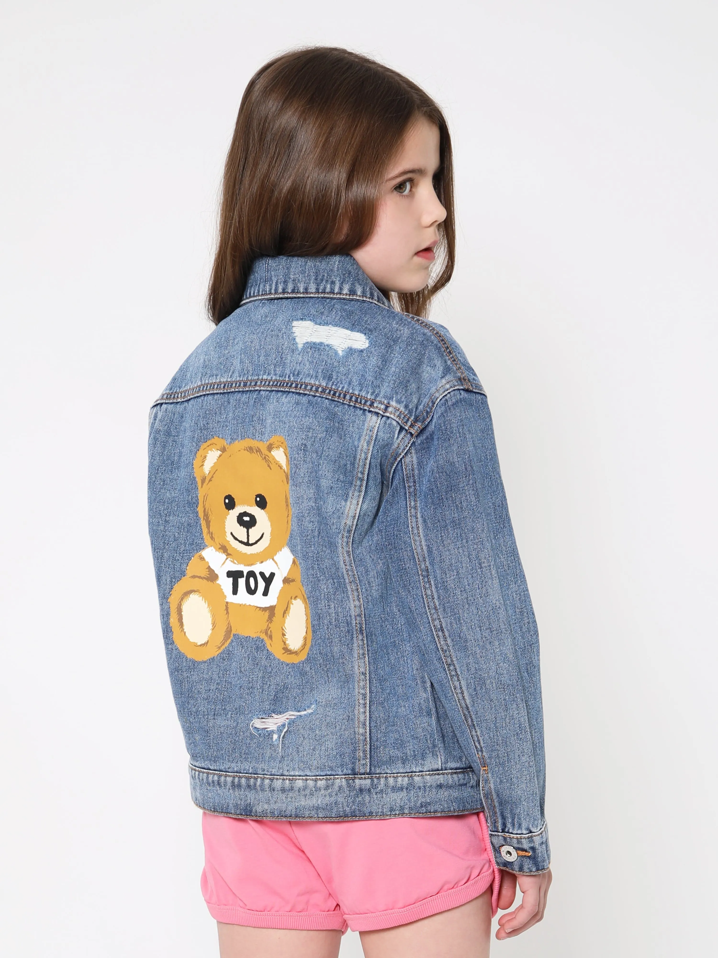 Moschino Kids Teddy Logo Denim Jacket in Blue