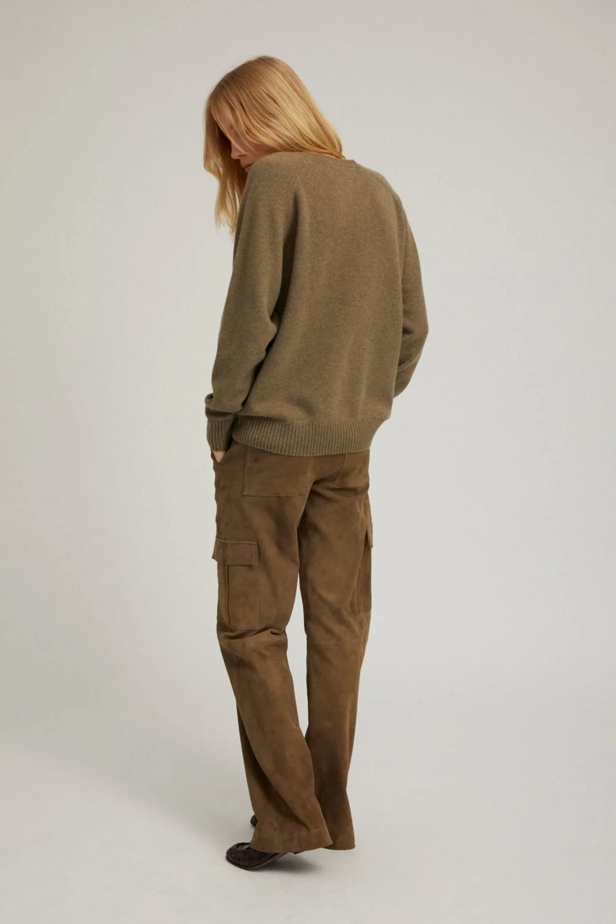 Olive Suede Cargo Trousers