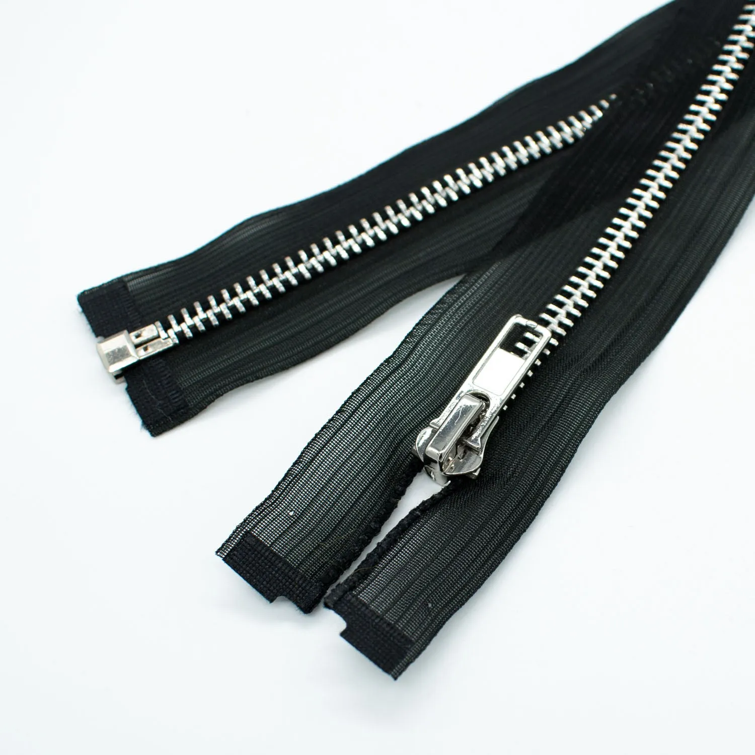 Open End Nylon Metal Fashion Zip 65CM Black & Silver