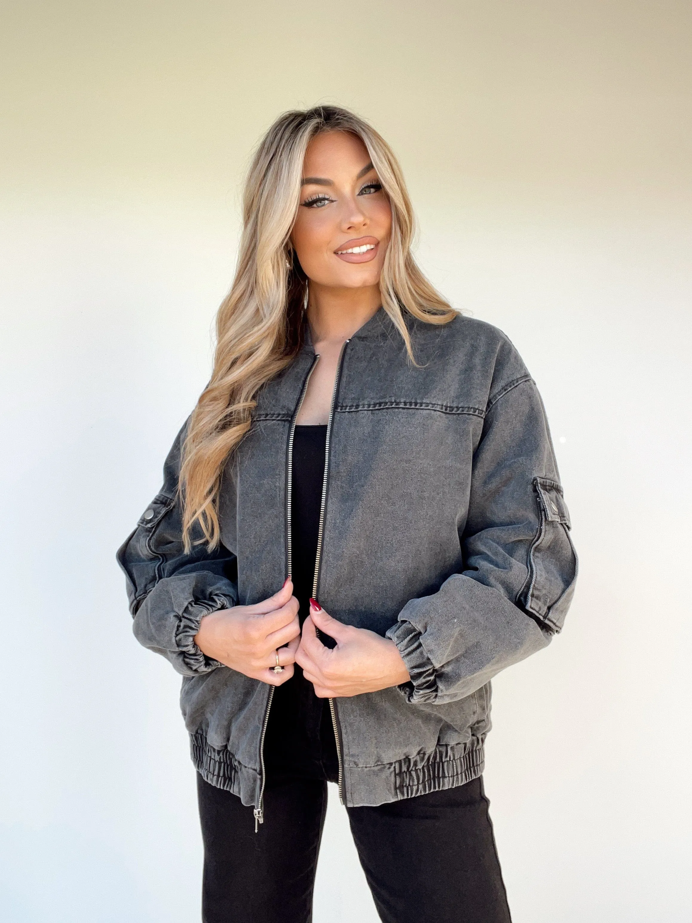 Oversized Denim Bomber Jacket