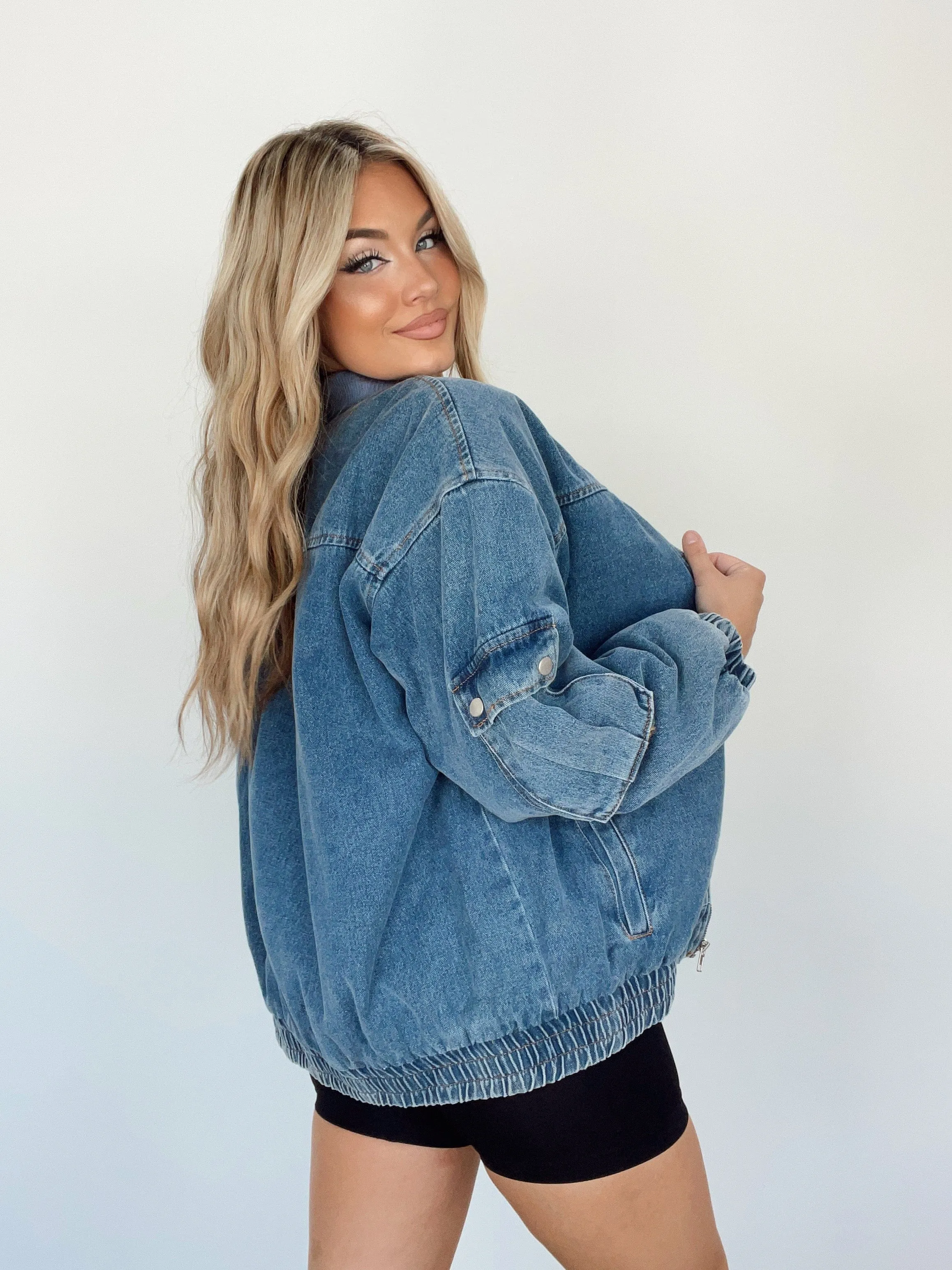 Oversized Denim Bomber Jacket