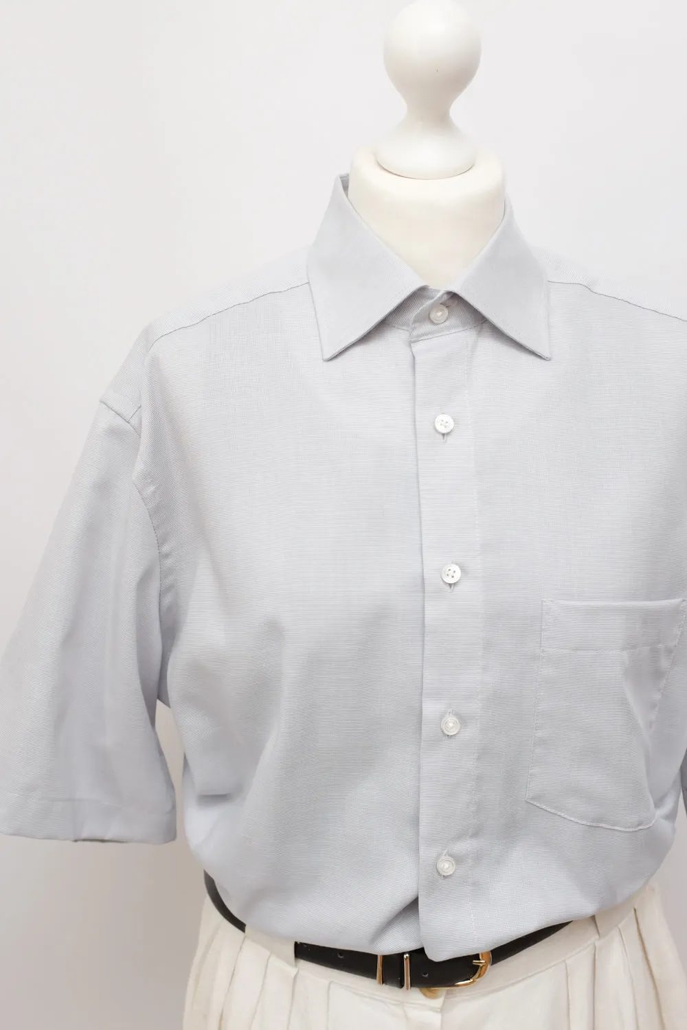 PALE GREY COTTON SHORT ARM OVERSHIRT