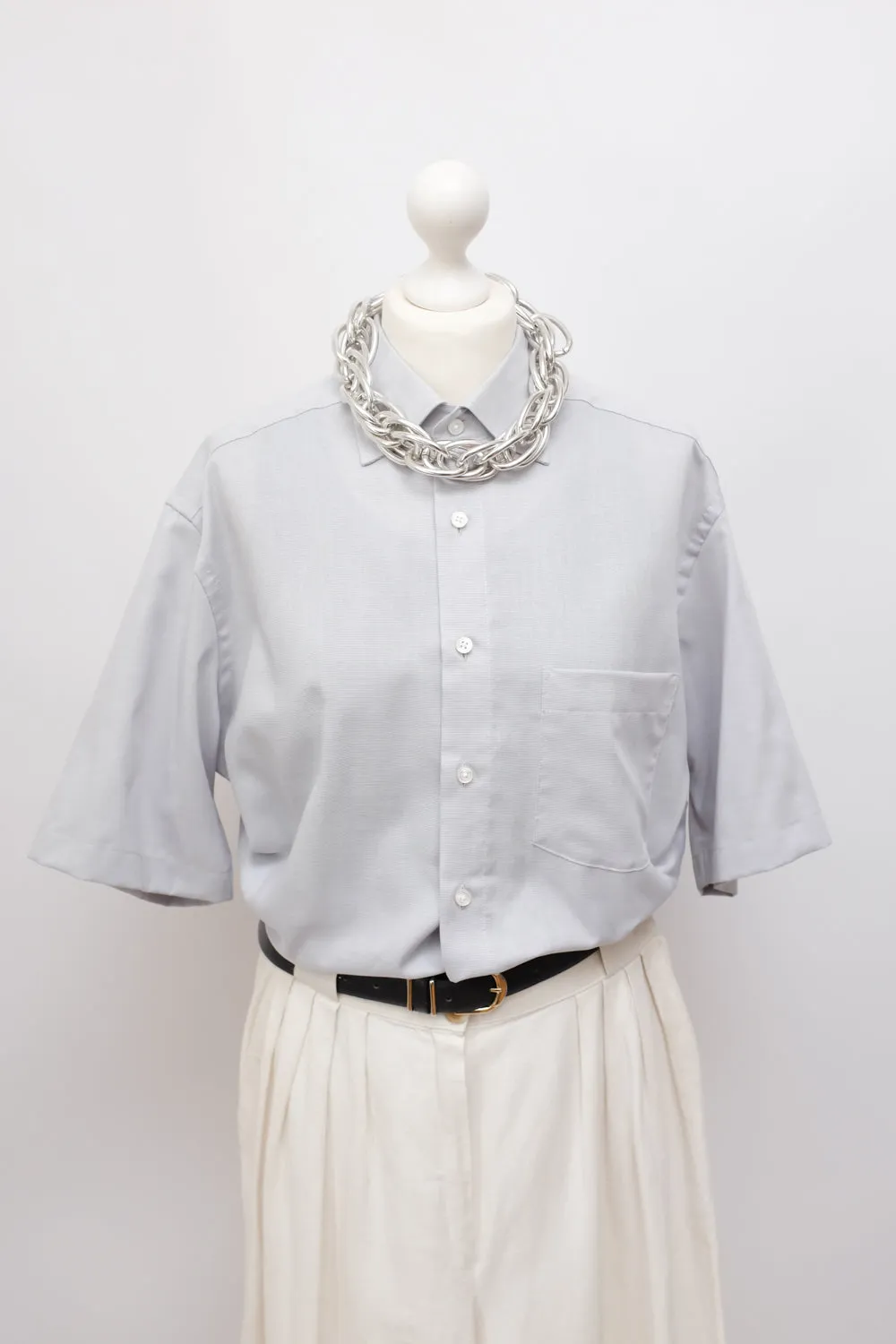 PALE GREY COTTON SHORT ARM OVERSHIRT