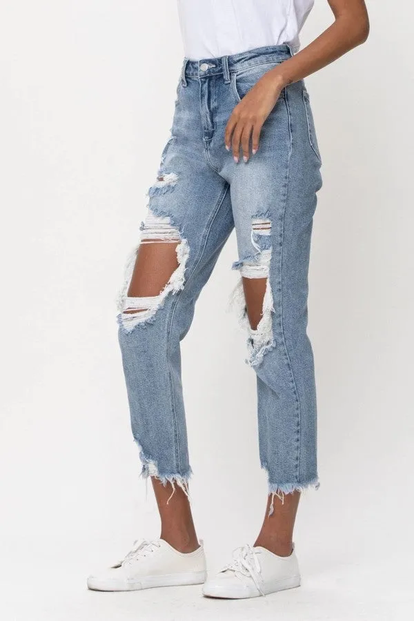 Pants - Denim Crop Distress High Rise