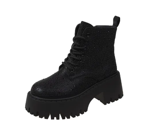 Rhinestone Embellished Chunky Sole Boots