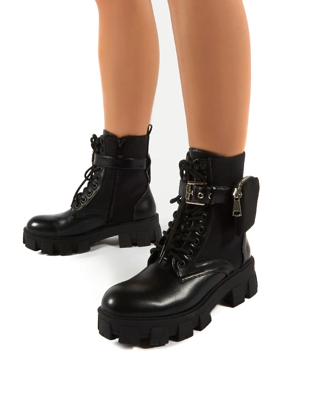 Ryder Black Chunky Sole Pouch Detail Ankle Boots