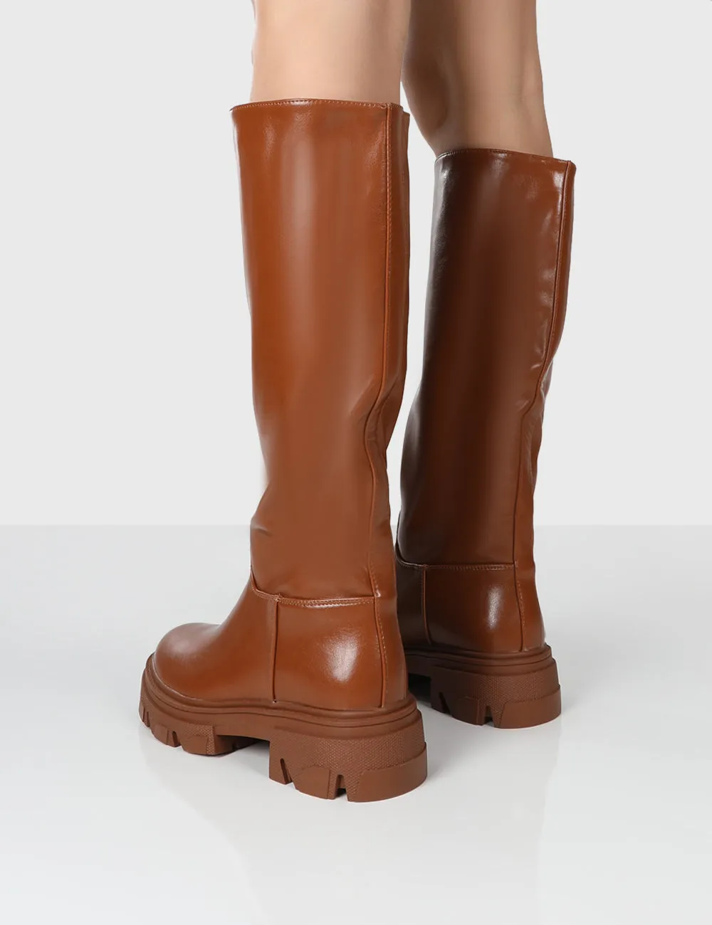 Sabrina Tan Knee High Chunky Sole Boots