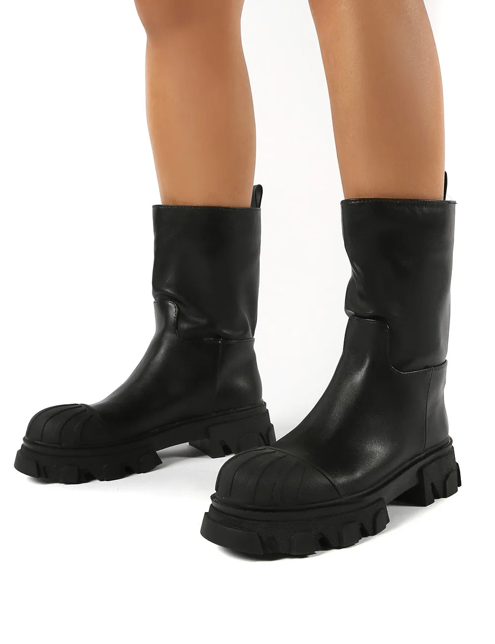 Showdown Black Calf High Chunky Sole Boots