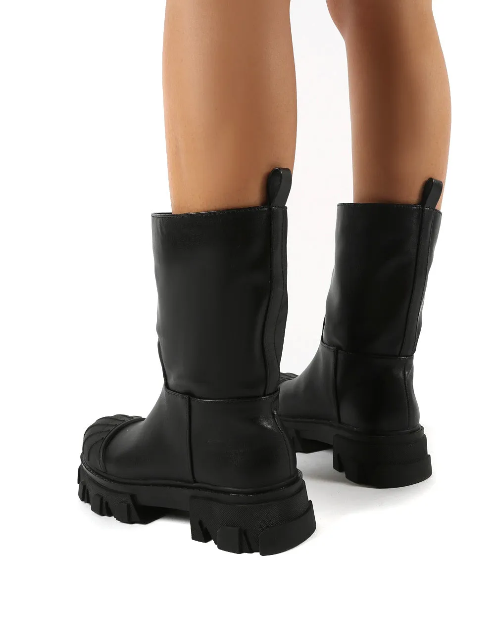 Showdown Black Calf High Chunky Sole Boots