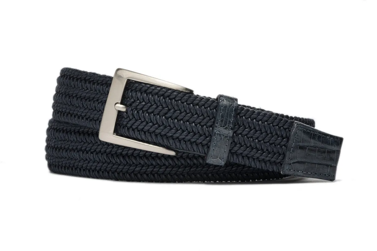 Solid Stretch Belt with Crocodile Tabs and Brushed Nickel Buckle