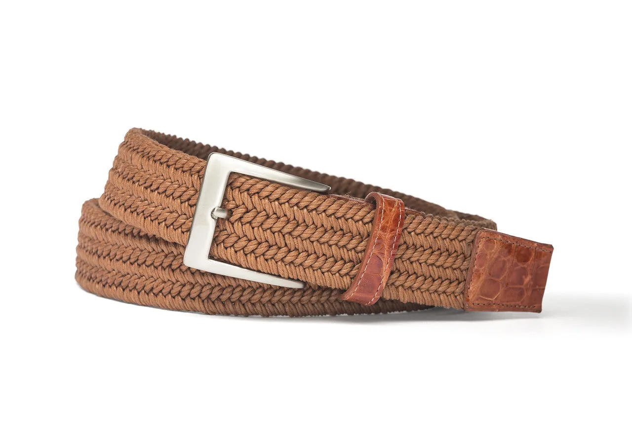 Solid Stretch Belt with Crocodile Tabs and Brushed Nickel Buckle