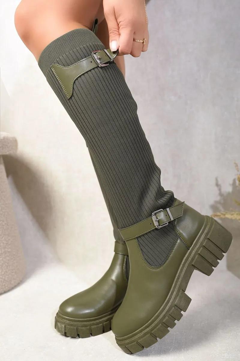 Stretch Knee High Chunky Sock Boots