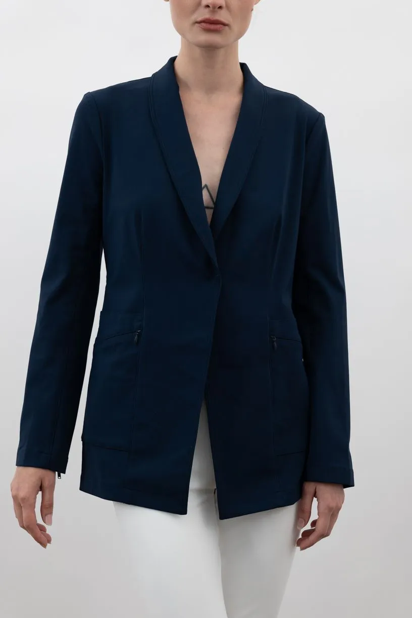 Tech Stretch Shawl Collar Blazer with Utility Pockets - VALBELLA SP24