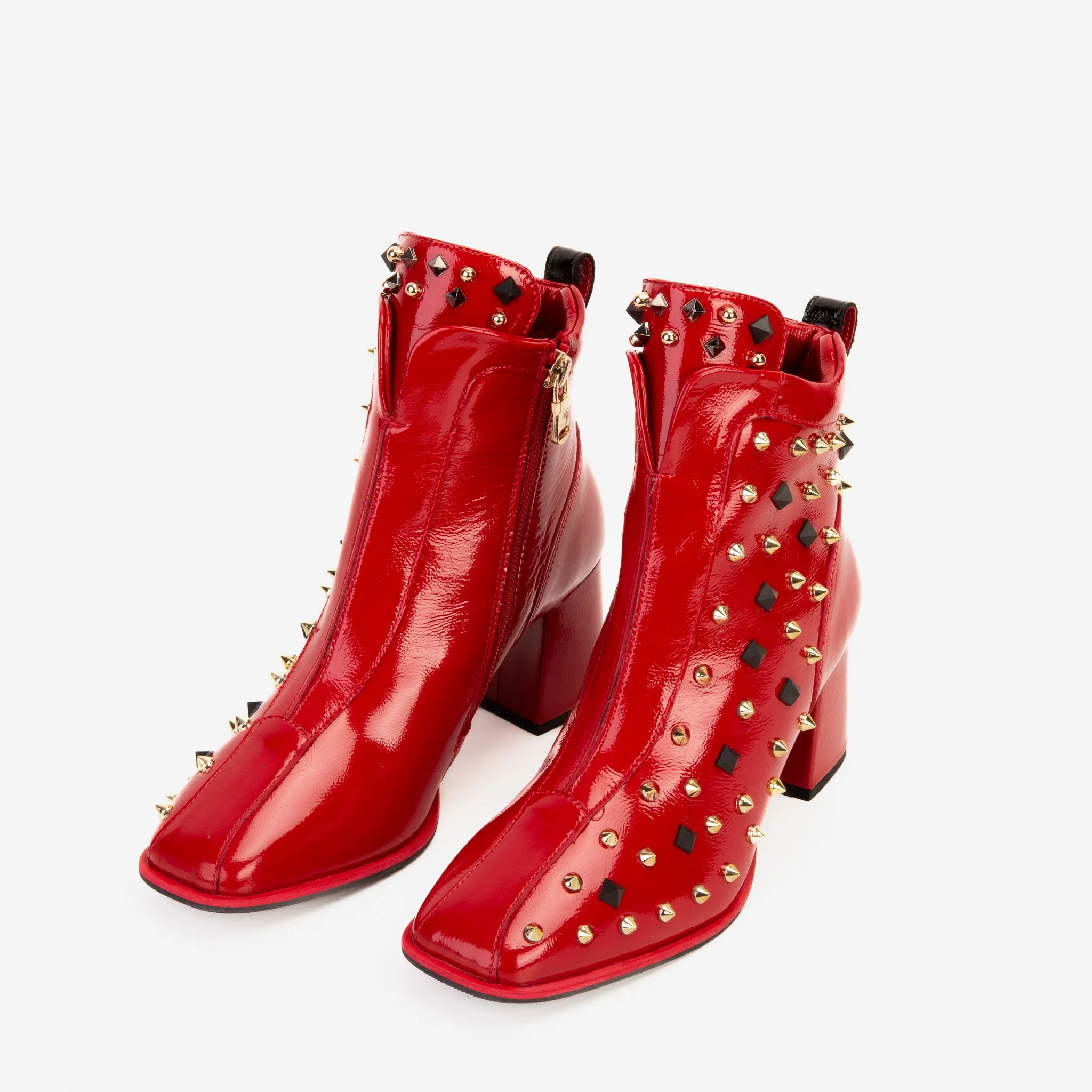 The Infanta Red Leather Block Heel Women Boot