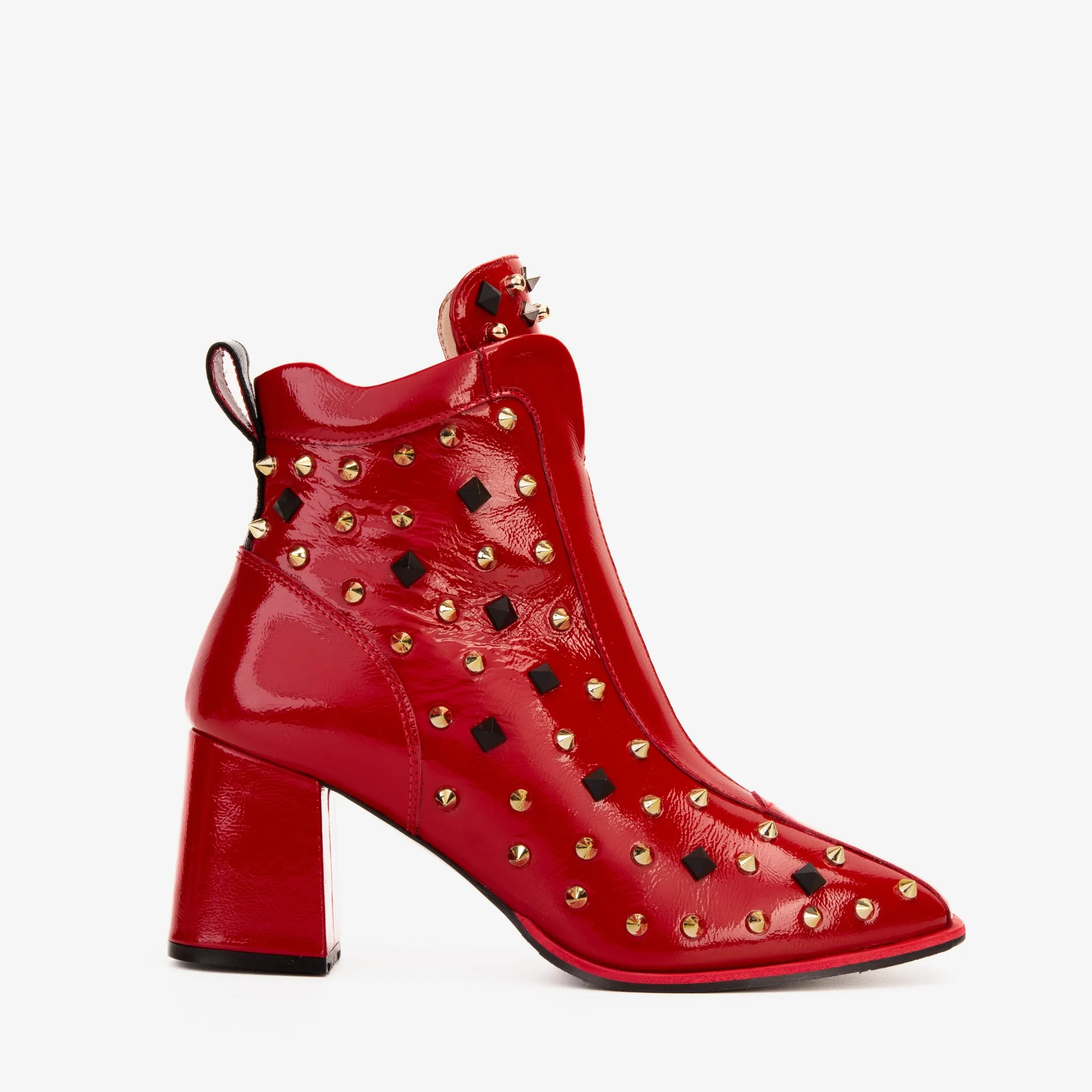 The Infanta Red Leather Block Heel Women Boot