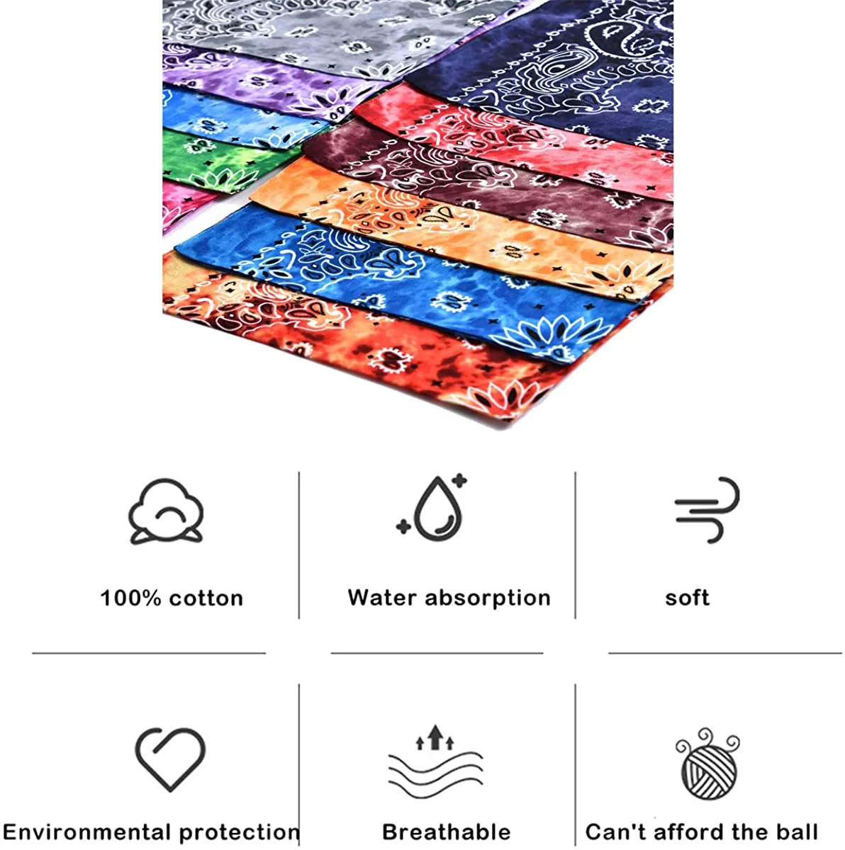 Tie Dye Bandana Cotton Paisley Bandanas Headbands Cowboy Handkerchiefs for Men and Women Colorful Hip-Hop Cycling Outdoor