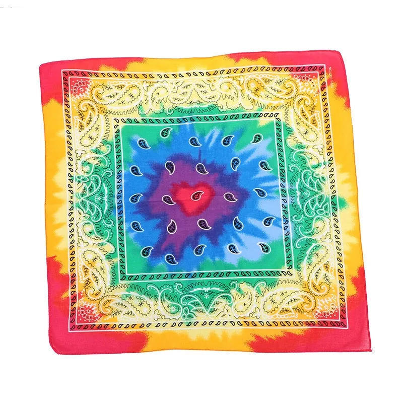 Tie Dye Bandana Cotton Paisley Bandanas Headbands Cowboy Handkerchiefs for Men and Women Colorful Hip-Hop Cycling Outdoor