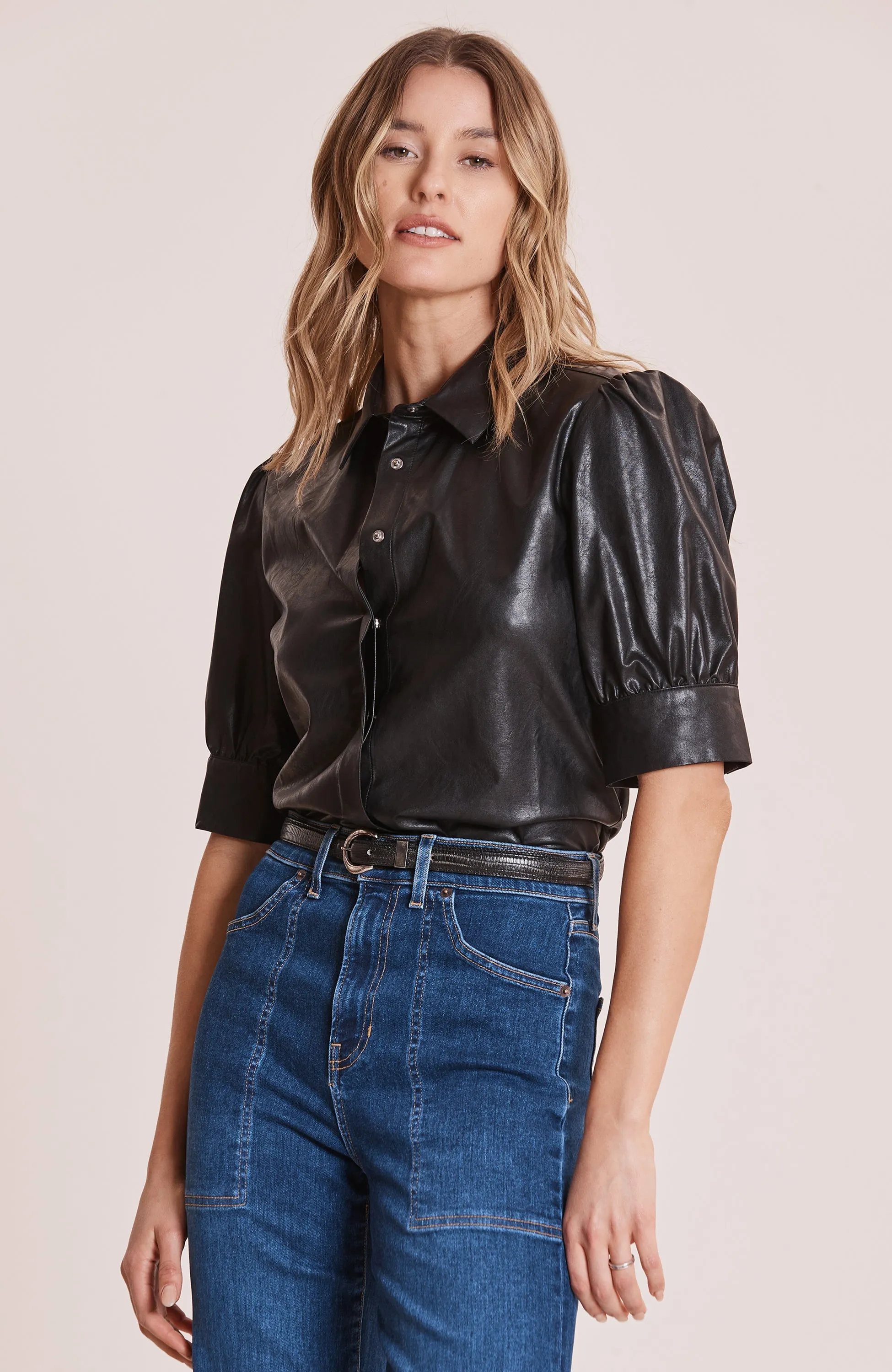 Tyler Boe Alice Vegan Leather Shirt - Black