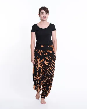 Unisex Tie Dye Cotton Harem Pants in Black Orange