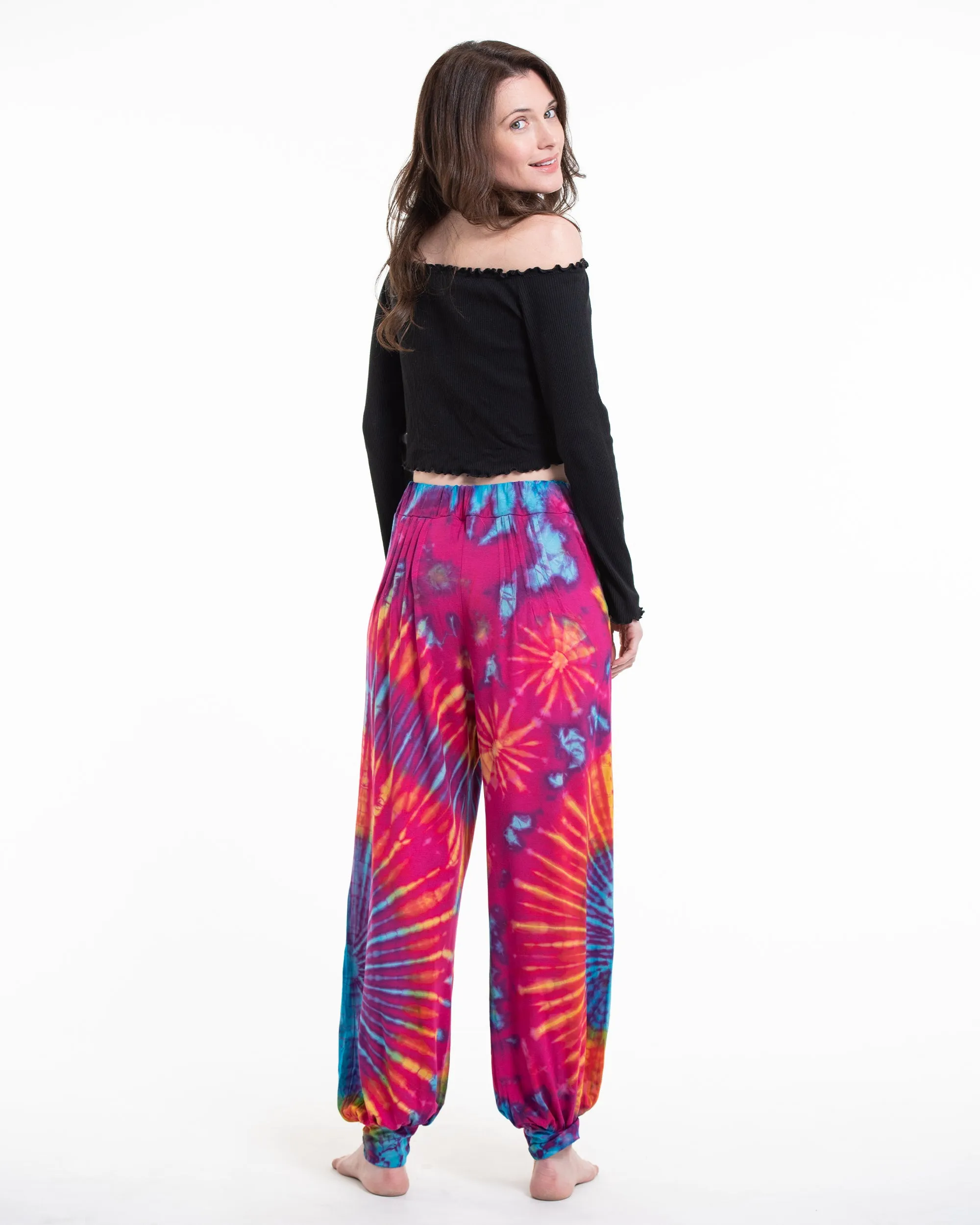 Unisex Tie Dye Cotton Harem Pants in Pink