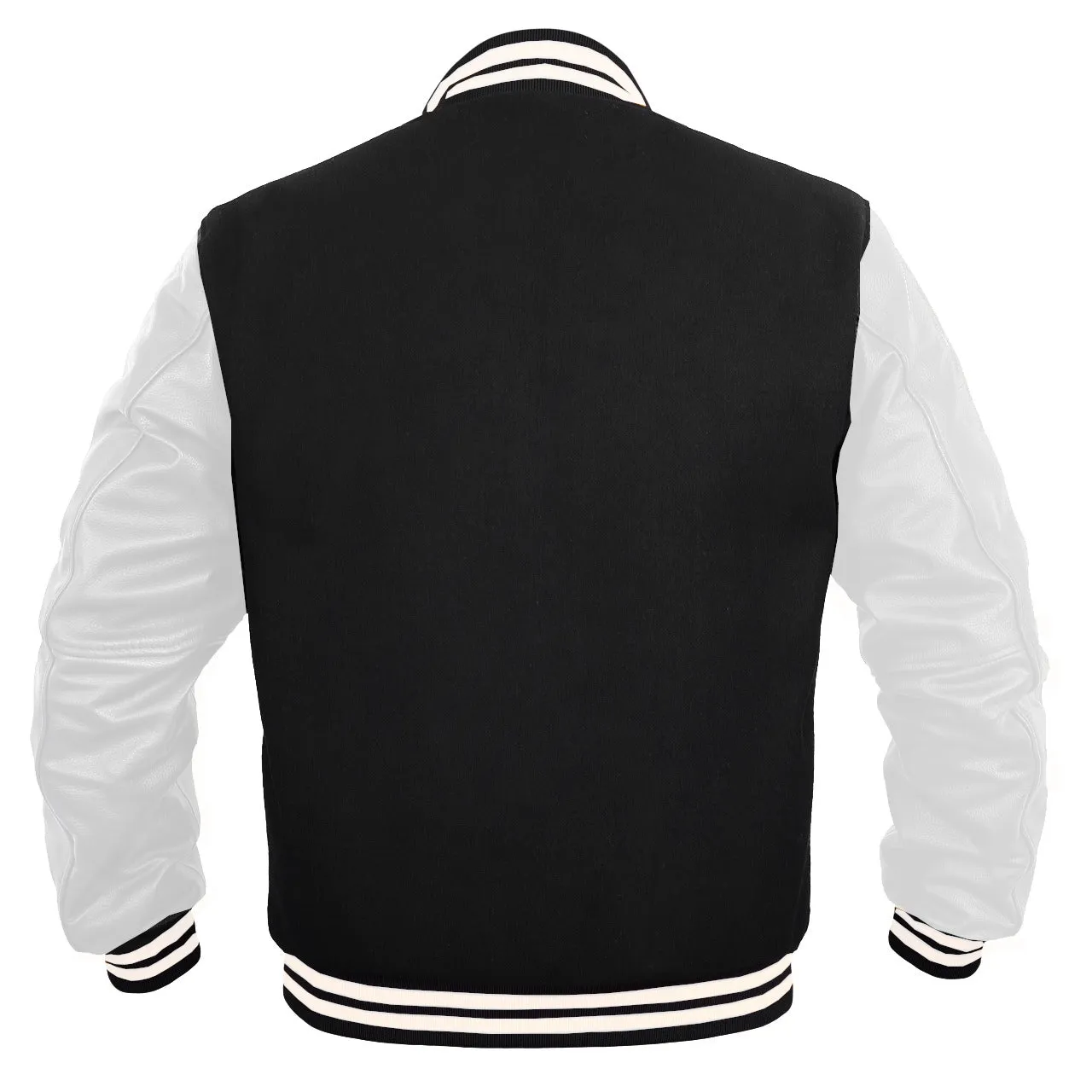 Women Varsity Jacket Wool Genuine Leather Letterman Baseball Winter Jacket Black/White